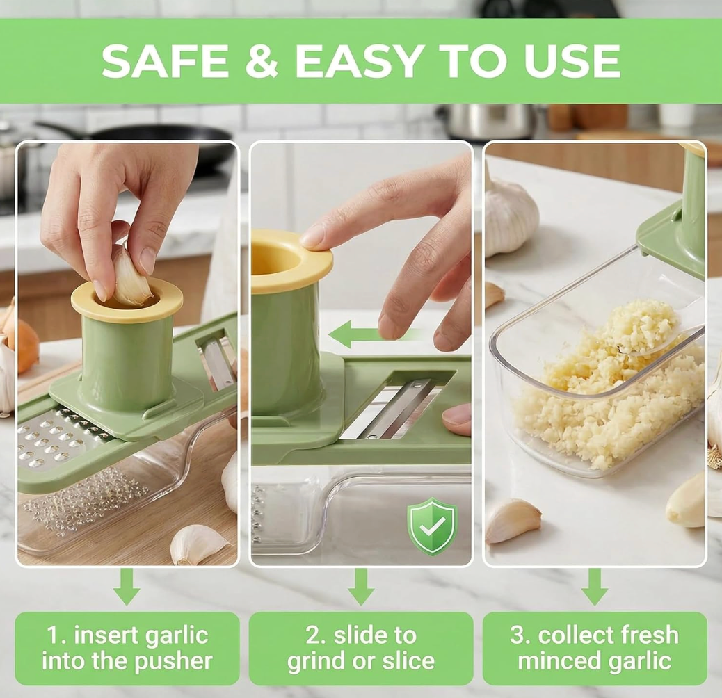 3-in-1 Hand Press Vegetable & Garlic Chopper – No Mess Kitchen Tool