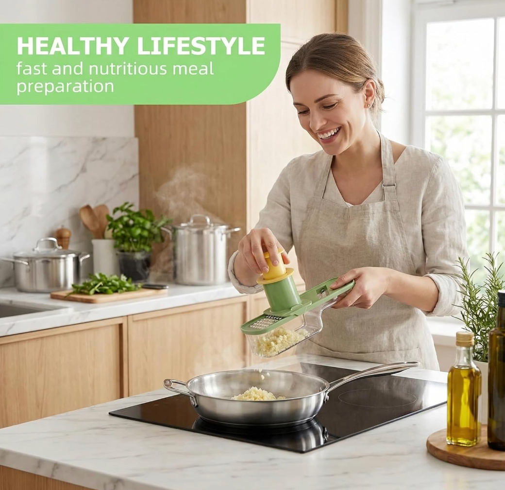3-in-1 Hand Press Vegetable & Garlic Chopper – No Mess Kitchen Tool
