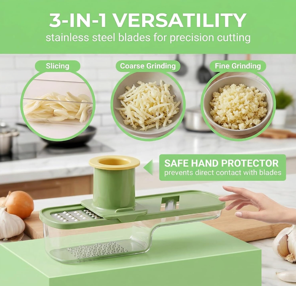 3-in-1 Hand Press Vegetable & Garlic Chopper – No Mess Kitchen Tool